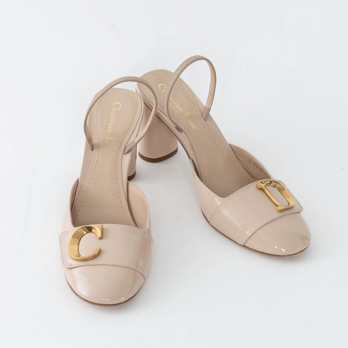 Beige Patent Leather C'est Slingback Sandals Size 38/38.5