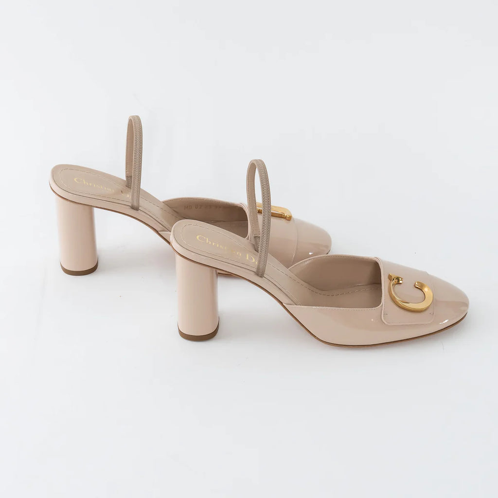 Beige Patent Leather C'est Slingback Sandals Size 38/38.5