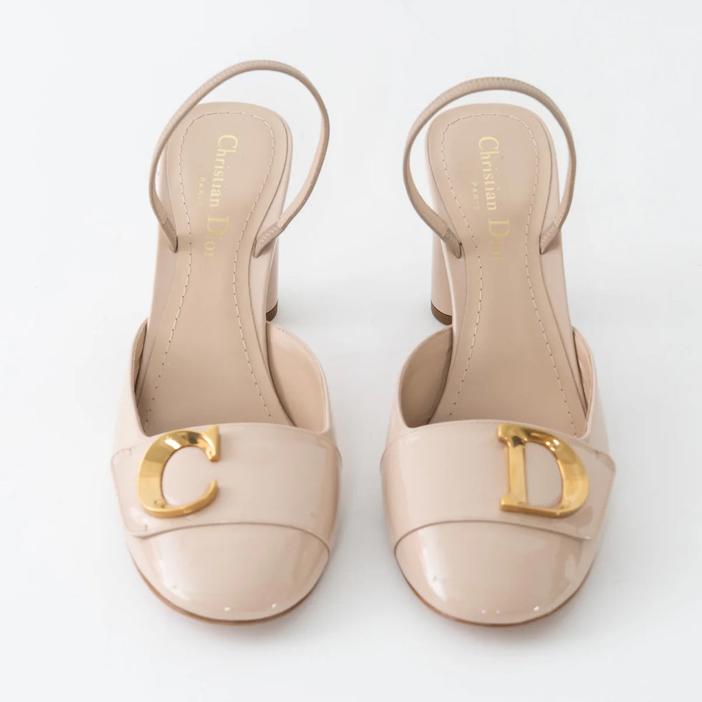 Beige Patent Leather C'est Slingback Sandals Size 38/38.5