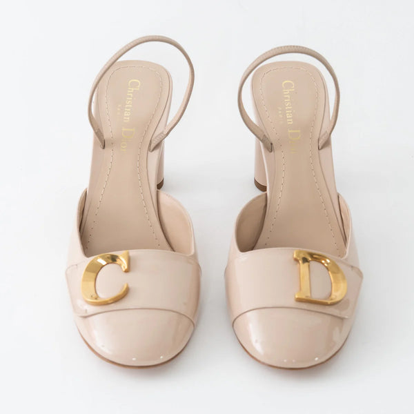 Beige Patent Leather C'est Slingback Sandals Size 38/38.5