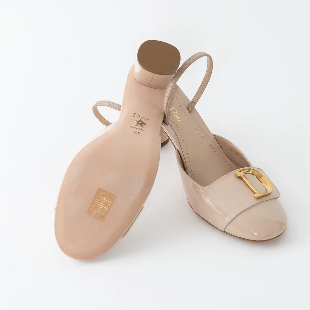 Beige Patent Leather C'est Slingback Sandals Size 38/38.5