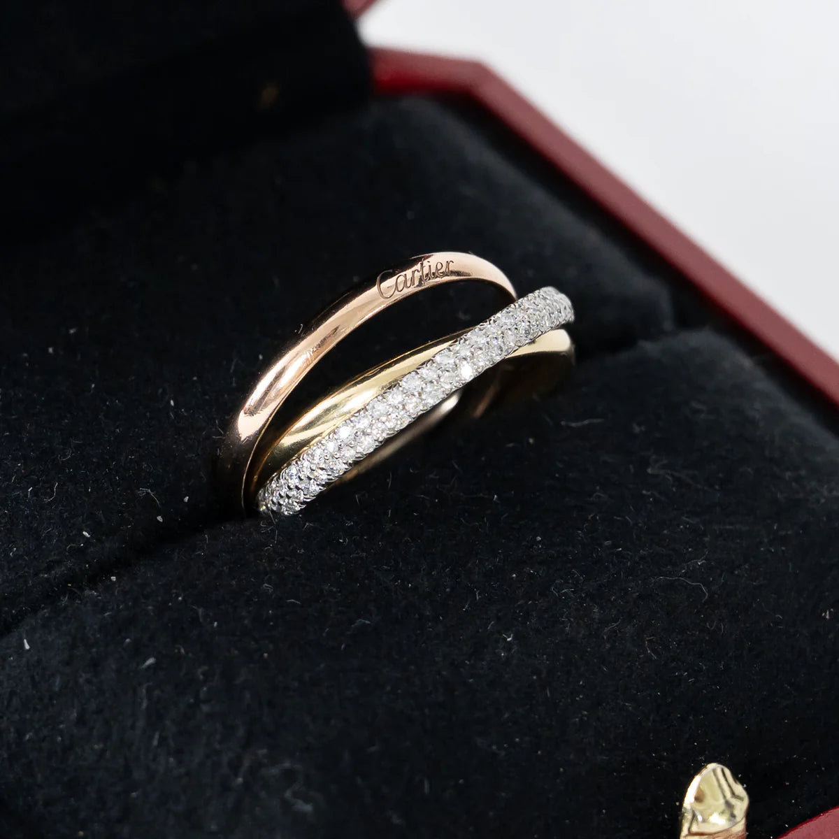 18k Tri-Gold Paved Trinity Ring with Diamonds Size 57