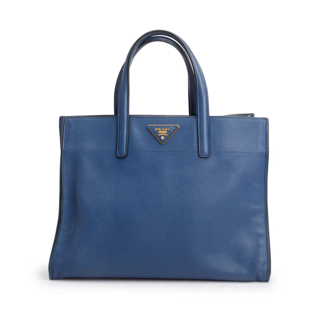 Blue Saffiano Soft Leather Top Handle Tote w/ Strap &amp; Authenticity Card
