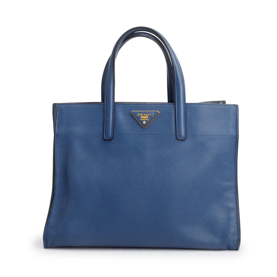 Blue Saffiano Soft Leather Top Handle Tote w/ Strap &amp; Authenticity Card