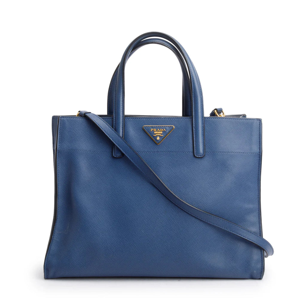 Blue Saffiano Soft Leather Top Handle Tote w/ Strap &amp; Authenticity Card