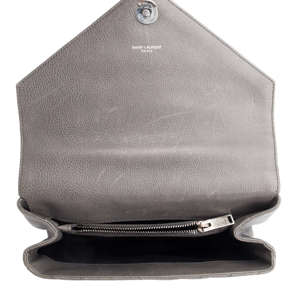 Grey Leather Medium Chevron College Bag w/ Box