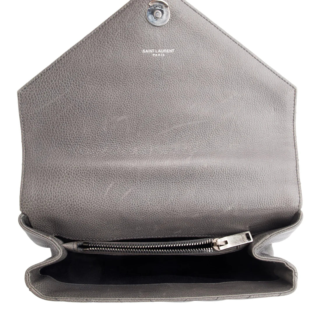 Grey Leather Medium Chevron College Bag w/ Box