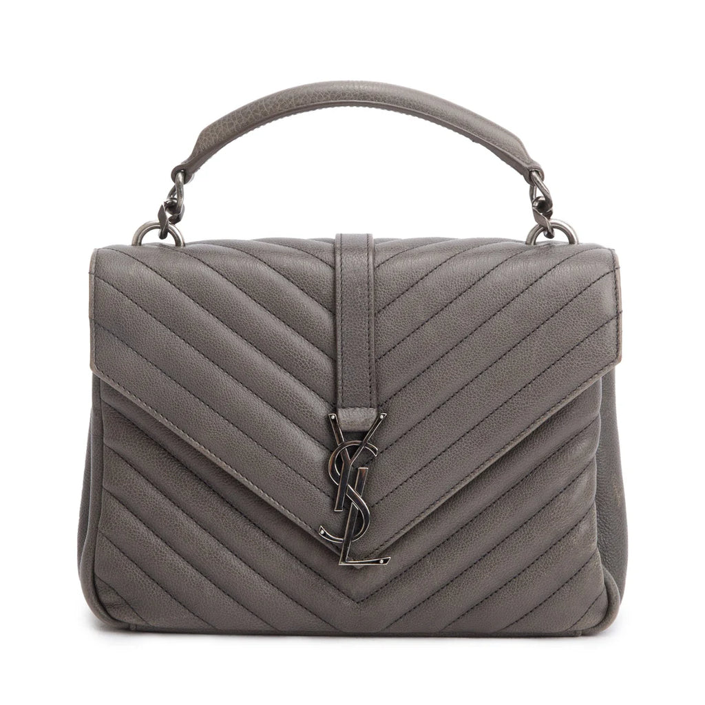 Grey Leather Medium Chevron College Bag w/ Box