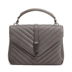 Grey Leather Medium Chevron College Bag w/ Box
