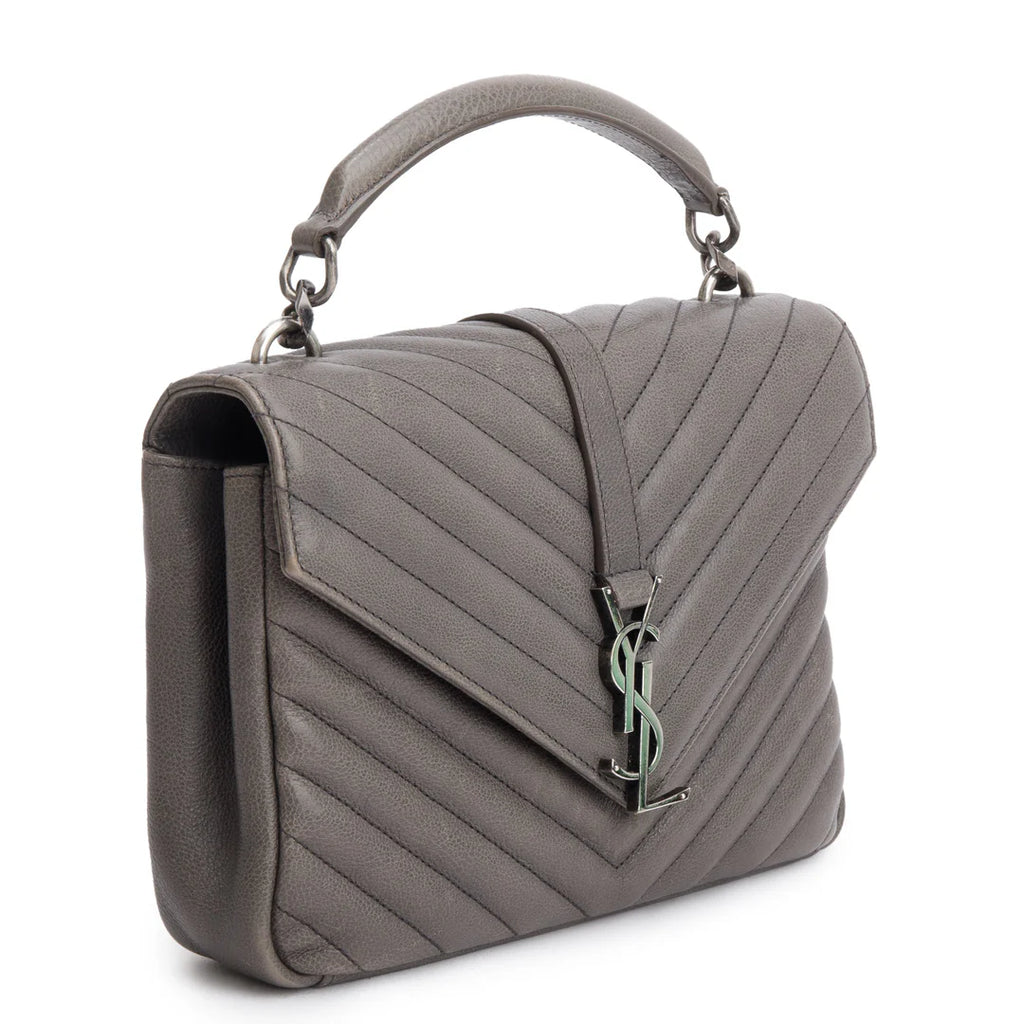 Grey Leather Medium Chevron College Bag w/ Box