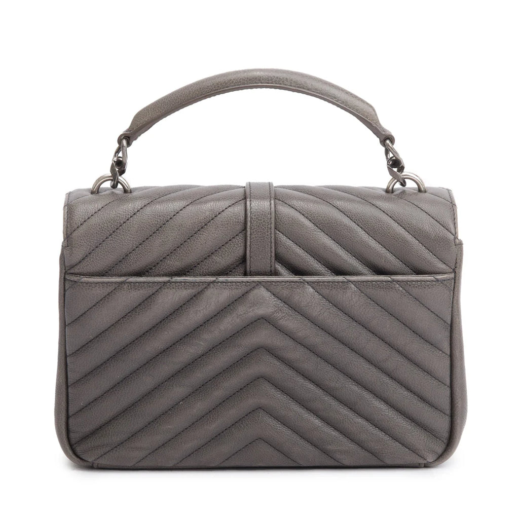 Grey Leather Medium Chevron College Bag w/ Box