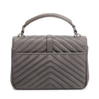 Grey Leather Medium Chevron College Bag w/ Box