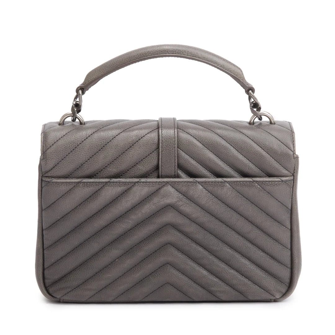 Grey Leather Medium Chevron College Bag w/ Box