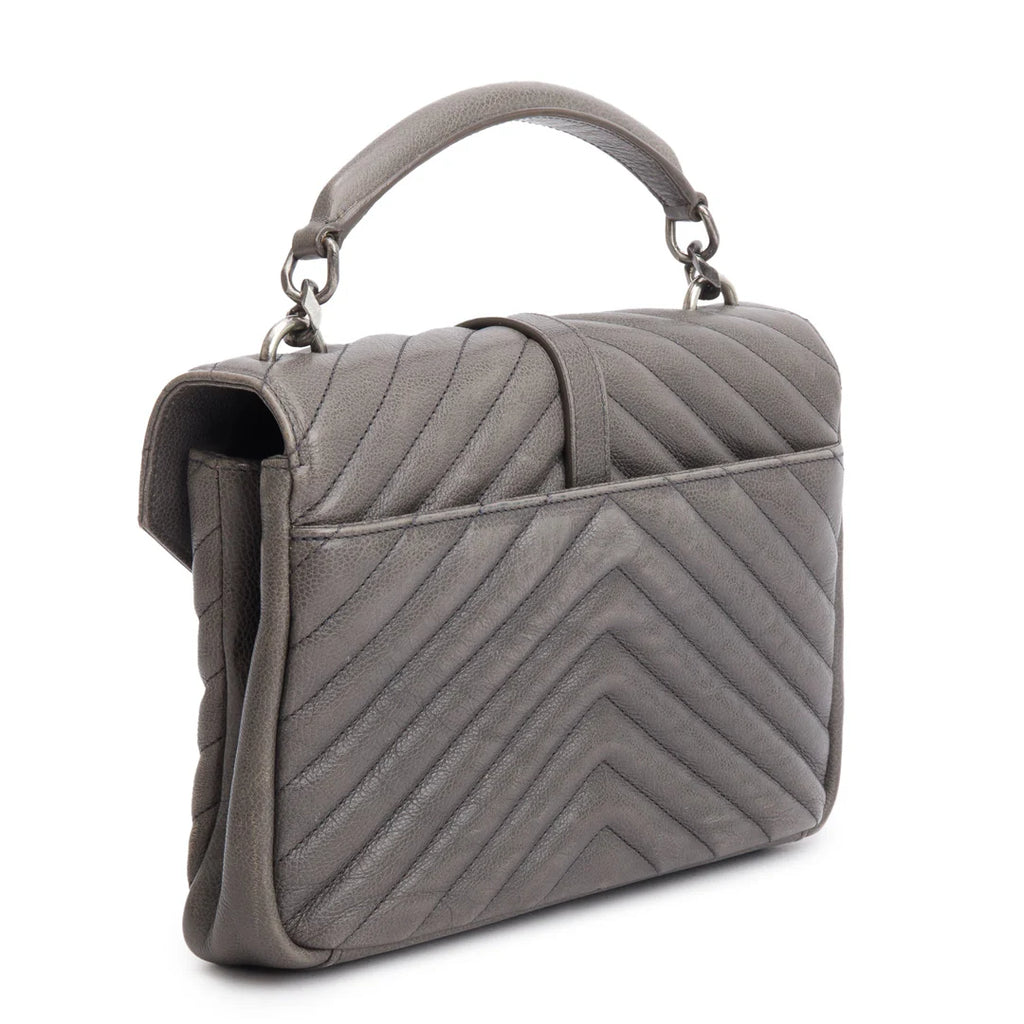 Grey Leather Medium Chevron College Bag w/ Box