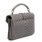 Grey Leather Medium Chevron College Bag w/ Box