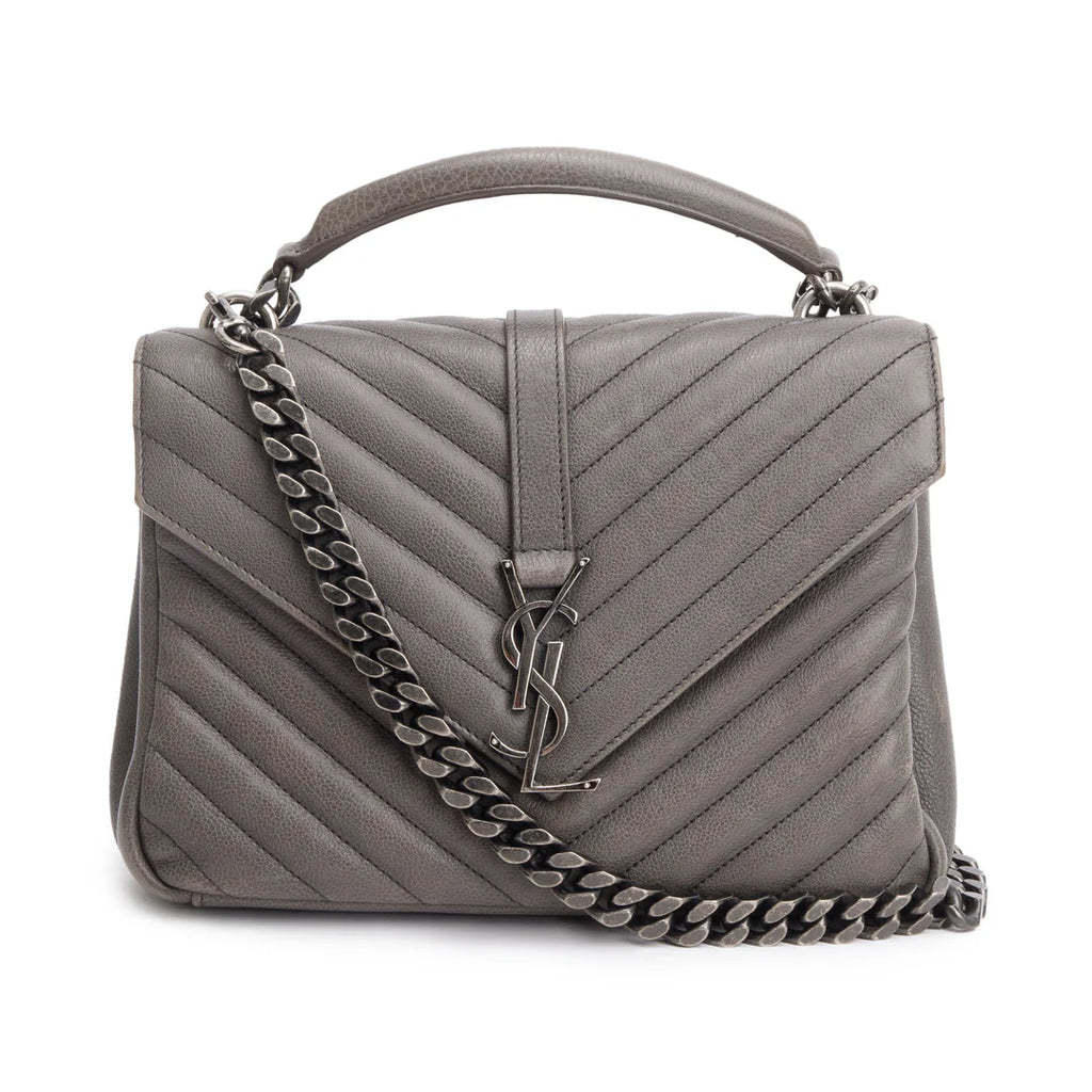 Grey Leather Medium Chevron College Bag w/ Box
