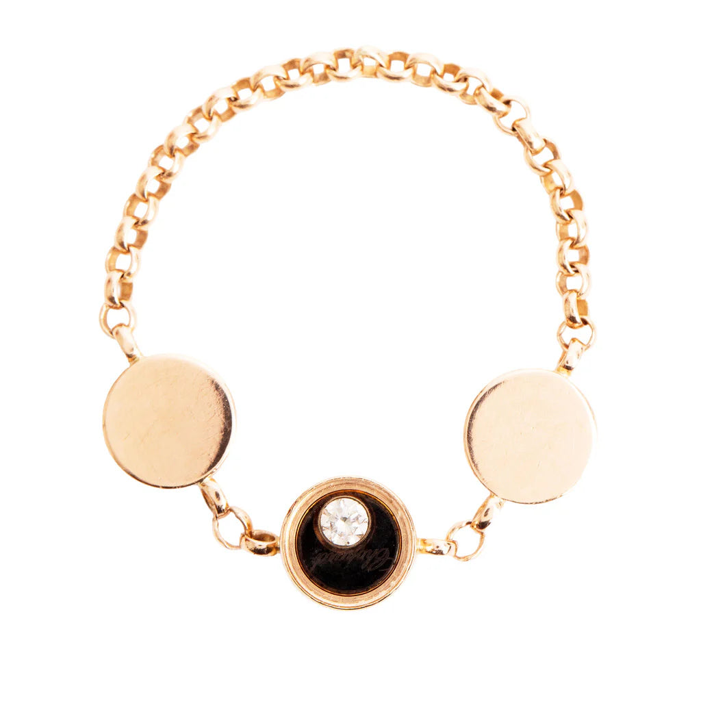 18k Rose Gold Diamond &amp; Onyx Happy Darling Chain Ring, Size 4.5