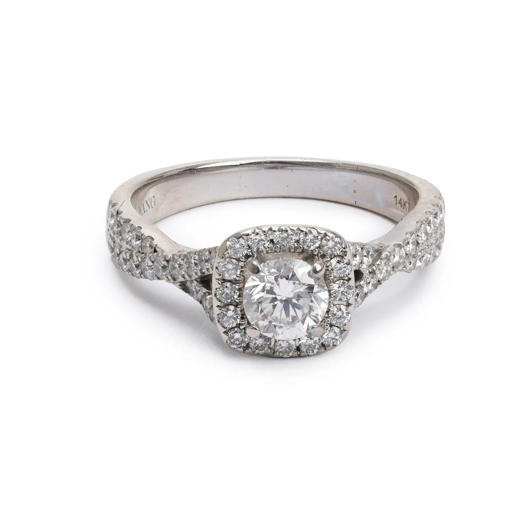 14k White Gold Love Diamond Engagement Ring, Size 6.5