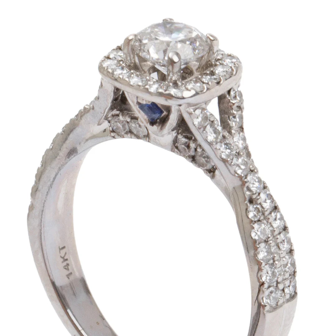 14k White Gold Love Diamond Engagement Ring, Size 6.5