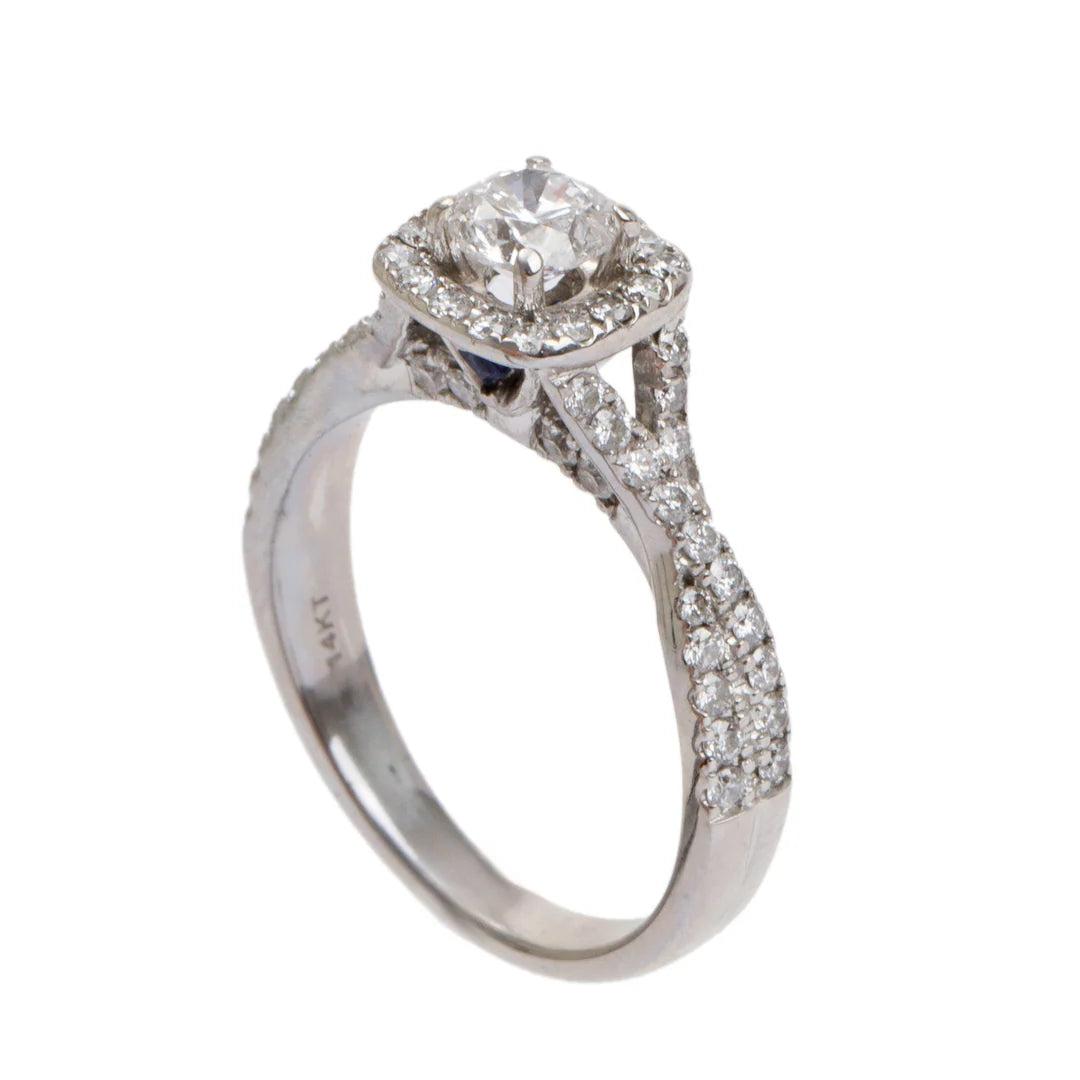 14k White Gold Love Diamond Engagement Ring, Size 6.5