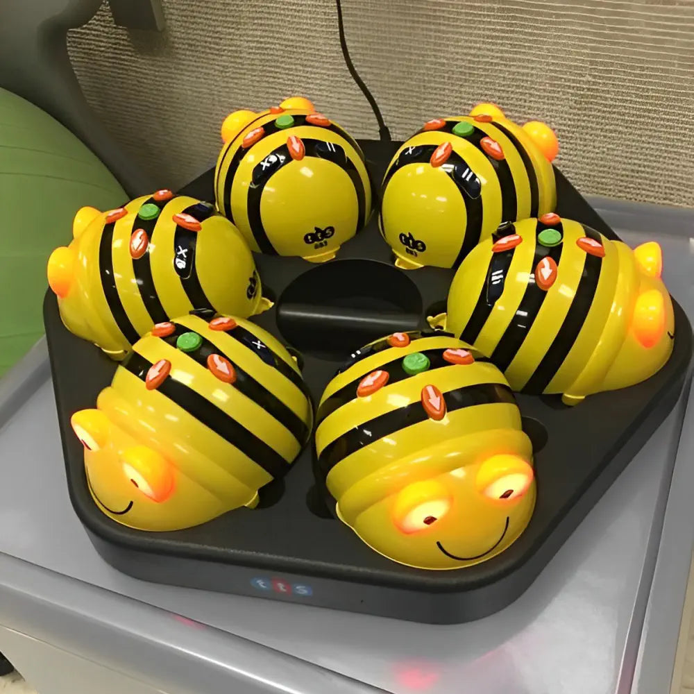 TTS 18-pcs Bee-Bot Programmable Floor Robot See & Say Version with FREE 3-pcs Rechargeable Docking Station w/ USB Cable - Programmable Toy for Kids