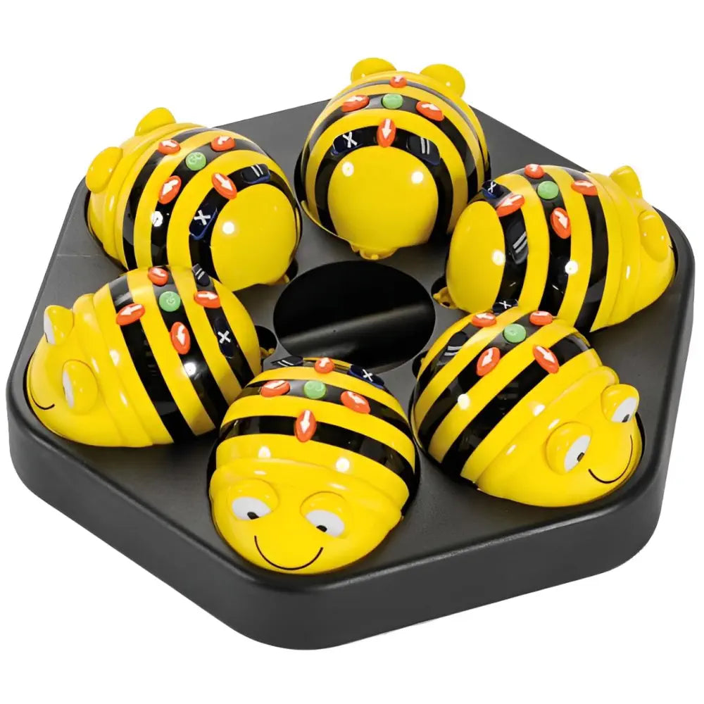 TTS 18-pcs Bee-Bot Programmable Floor Robot See & Say Version with FREE 3-pcs Rechargeable Docking Station w/ USB Cable - Programmable Toy for Kids