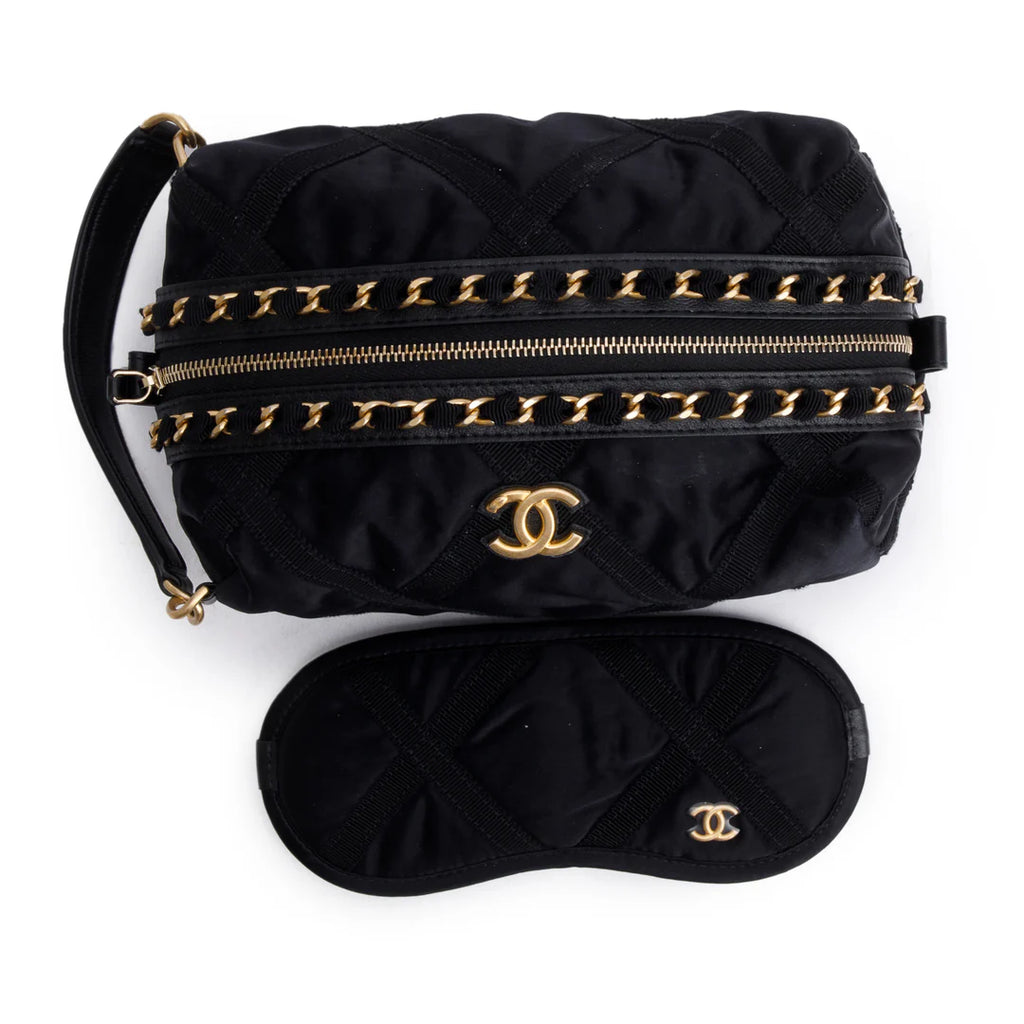 2021 Black Nylon Grosgrain Lifestyle Pouch w/ Sleep Mask &amp; Authenticity Card