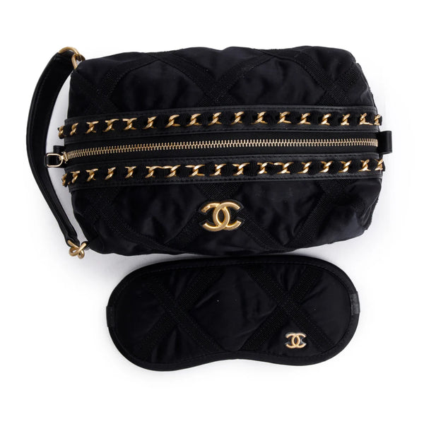 2021 Black Nylon Grosgrain Lifestyle Pouch w/ Sleep Mask &amp; Authenticity Card