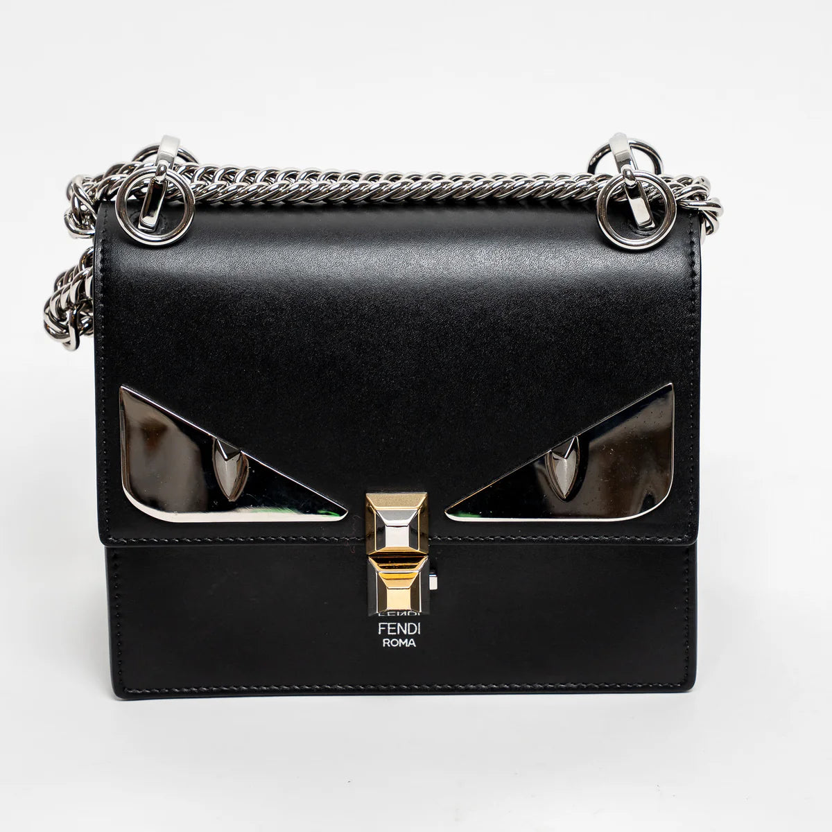 Black Calfskin Leather Kan Monster Chain Bag
